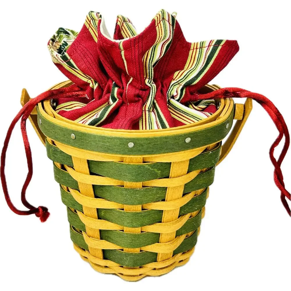Longaberger PEPPERMINT STRIPE Tree Trimming Green Lid Liner Protector Tie-on Box